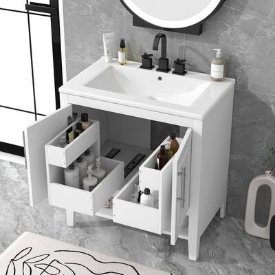 30" Multi-functional Bathroom Vanity with Sink Cabinet Doors and Drawers