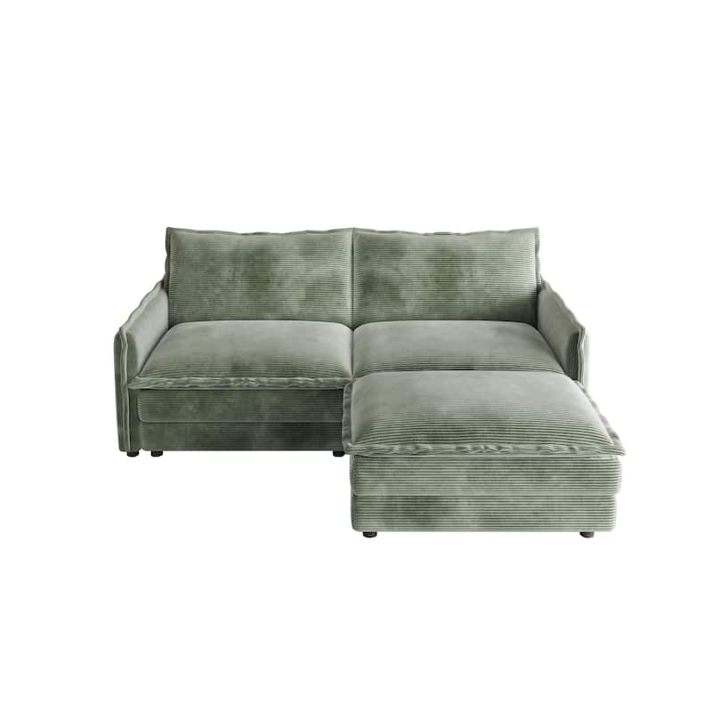 75" Corduroy Sectional Sofa with Ottoman, 2-Seater