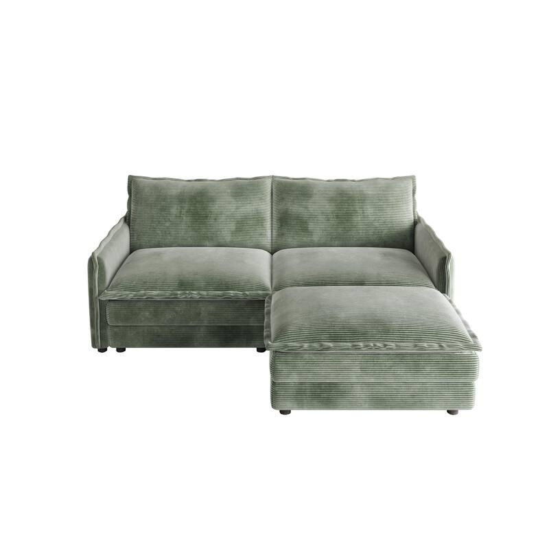 Deep Seating L-shaped Sectional Sofa with Chaise Lounge Modular Sofa Corduroy Upholstered Loveseat with Ottoman and Pillows