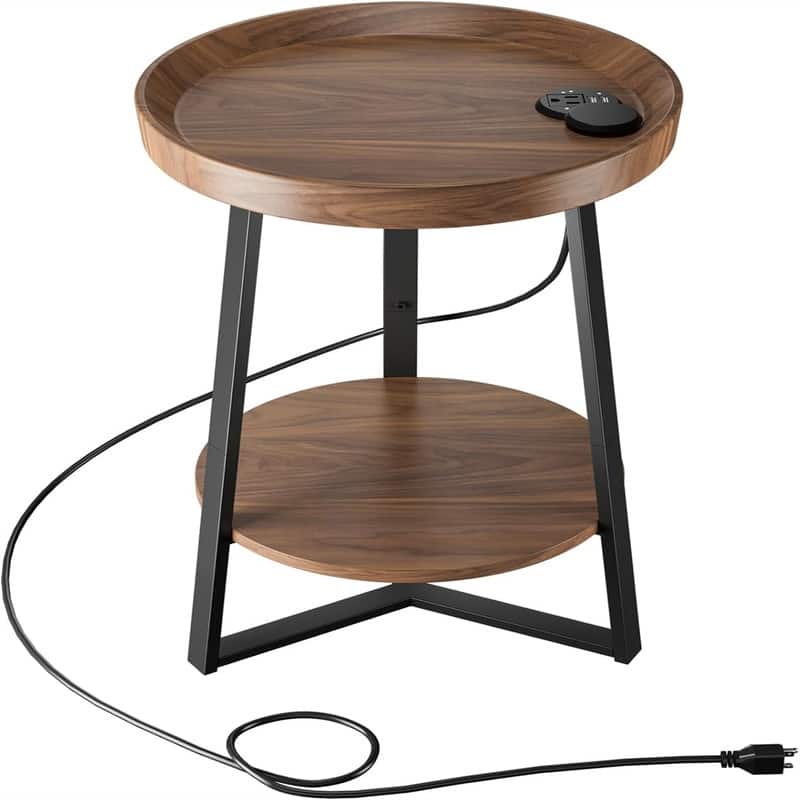 End Table with Charging Station - 15.7"D x 15.7"W x 23.6"H