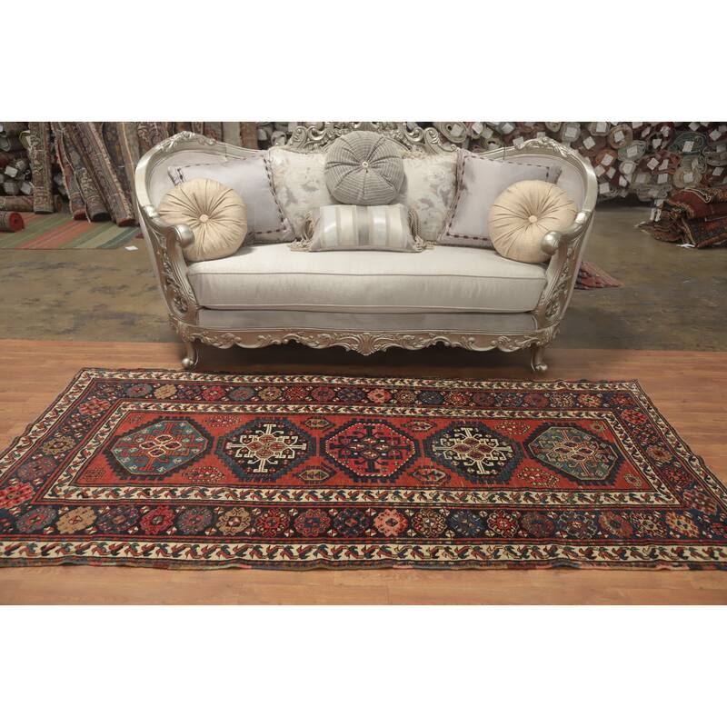 Hand Knotted Oriental 100% Wool Carpet Traditional Geometric Oranges & Rust Kazak Area Rug - 8' 5'' X 4' 2''
