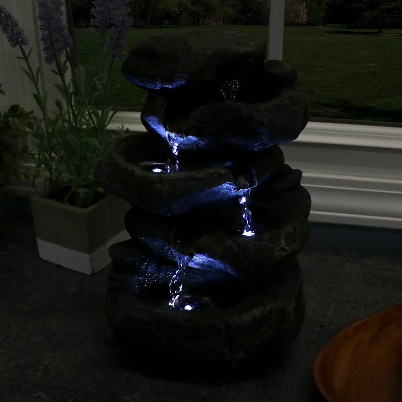 Sunnydaze Stacked Rock Fountain with Lights - 10" - 10.50-In