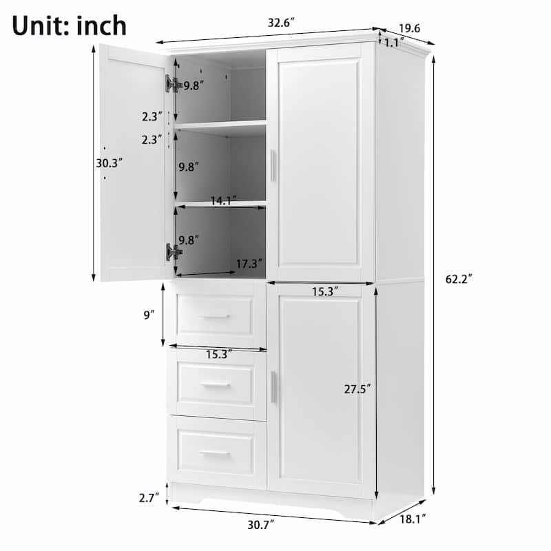 Bathroom Storage Cabinet with Drawers and Adjustable Shelf