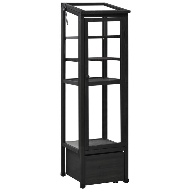 62.4inch Height Wood Garden Greenhouse Balcony Portable Mini Cold Frame with Movable Storage Box and Adjustable Shelves