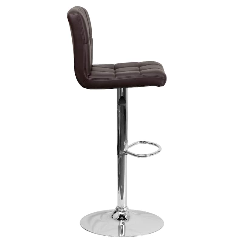 Contemporary Quilted Vinyl Adjustable Height Barstool with Chrome Base
