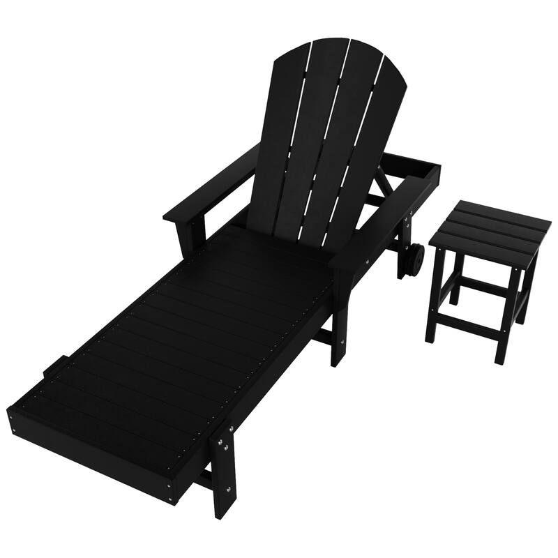 Polytrends Laguna Hdpe All Weather Outdoor Patio Pool Reclining Chaise Lounge With Side Table (2-Piece Set)