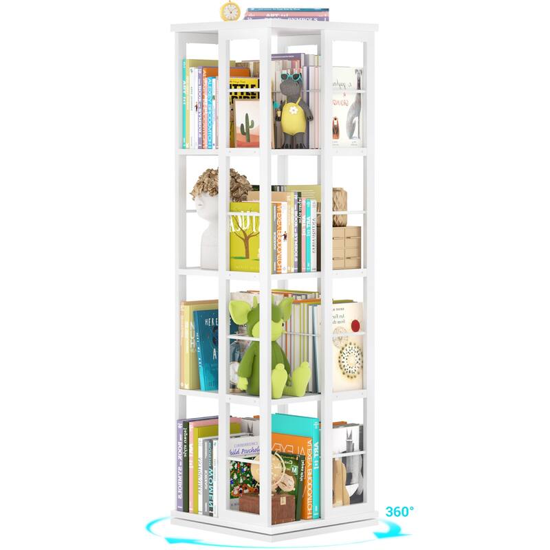 Corner Rotating Bookshelf, 360 Display Wood Spinning Bookshelf, Floor Standing Bookcase Organizer Storage Rack
