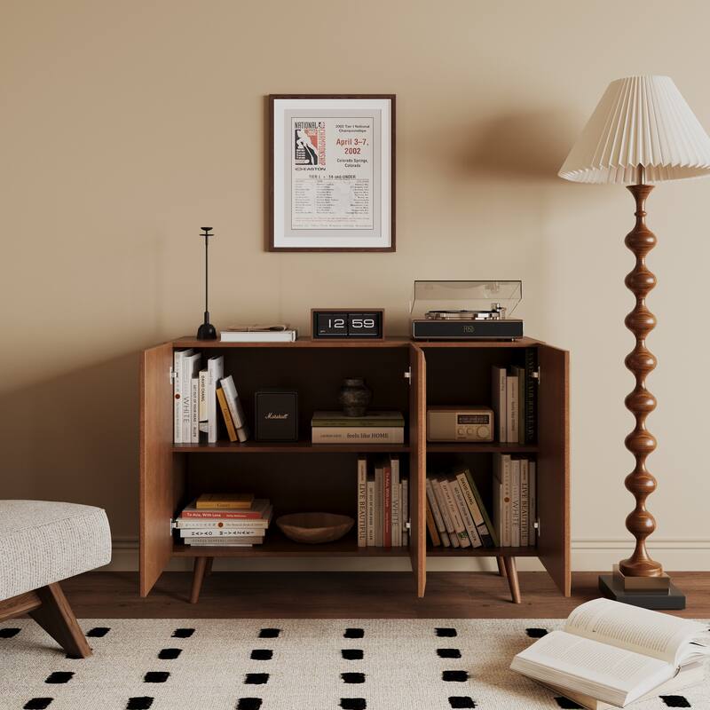 Medieval-Style Modern Rattan Buffet Sideboard Cabinet, Decorative Storage Cabinet with Adjustable Shelves, for Entryway