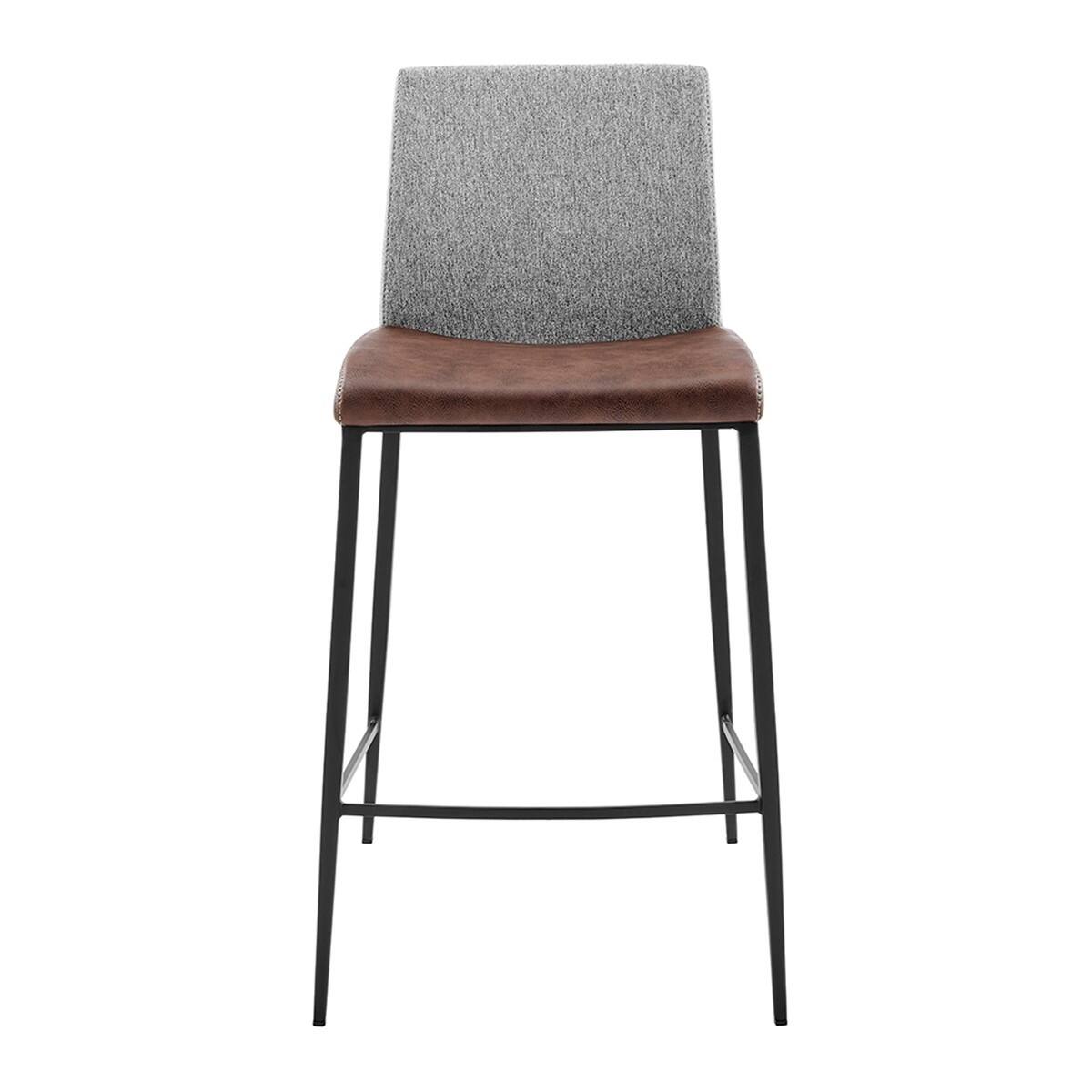 Set of Two Faux Leather and Fabric Counter Stools - 18.51