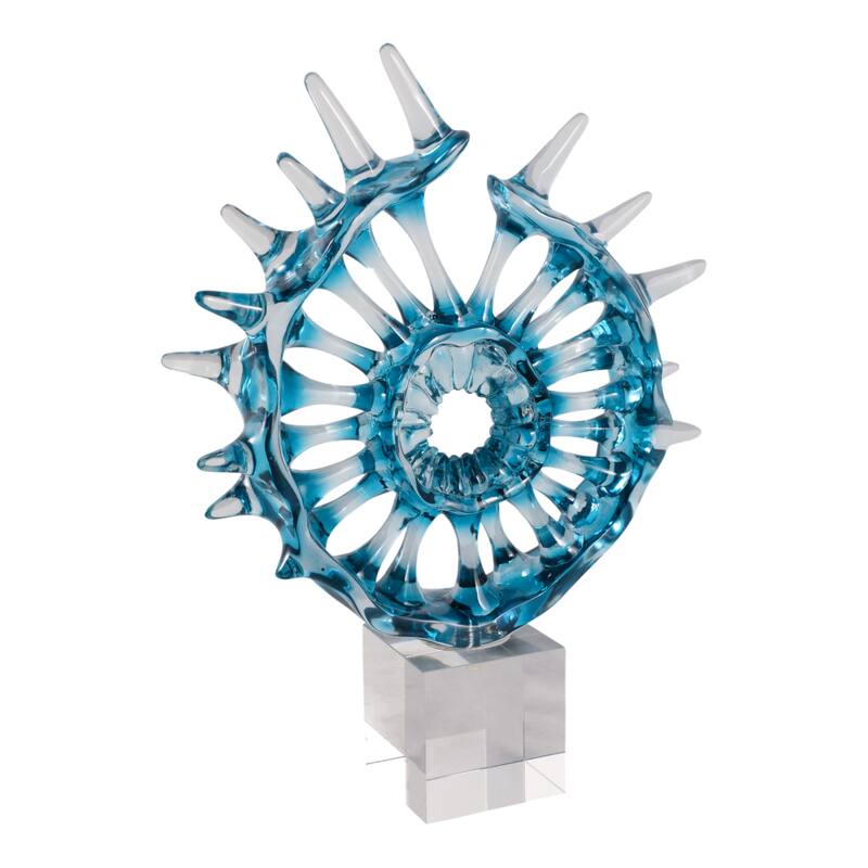 Glass Sculpture Abstract Spiral Crystal Base Modern Accent - 15" Blue - 11.5" x 3.25" x 15"