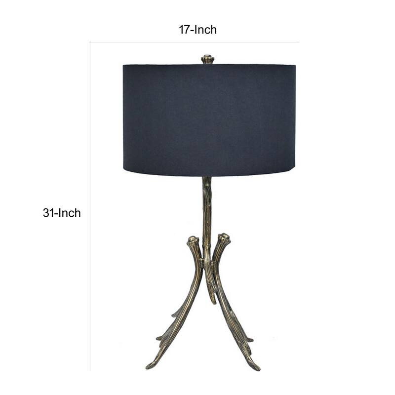 31 Inch Modern Table Lamp, Black Drum Shade, Unique Gilt Base Bronze Metal