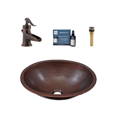 Schrodinger Copper 17" Oval Dual Flex Bath Sink with Ashfield Faucet Kit