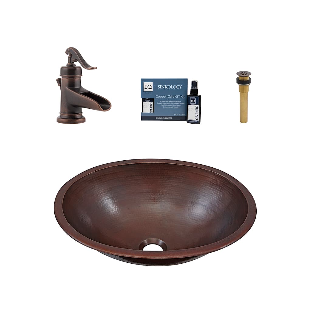Schrodinger Copper 17" Oval Dual Flex Bath Sink with Ashfield Faucet Kit