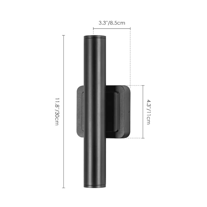 2-Light Modern Black Linear Cylinder Integrated LED Outdoor Wall Sconce Waterproof IP54 Outside Light Fixtures for House