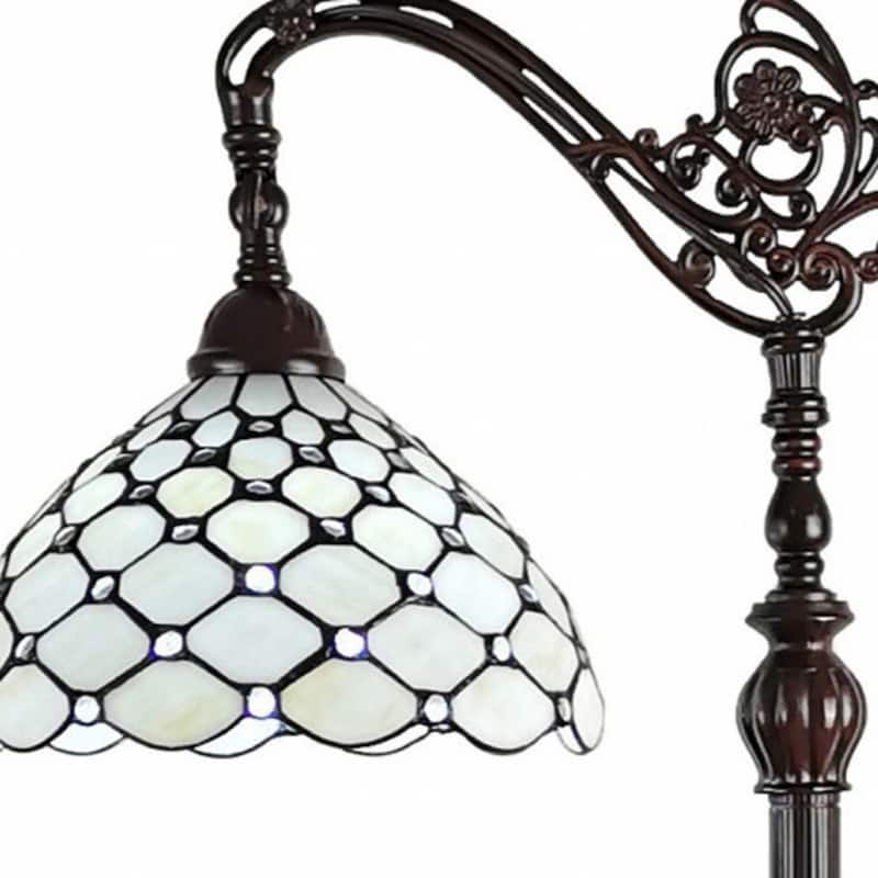 Brown Metal Traditional Floor Lamp with White Glass Bowl Shade - 12” x 12” x 62” (D x W x H)