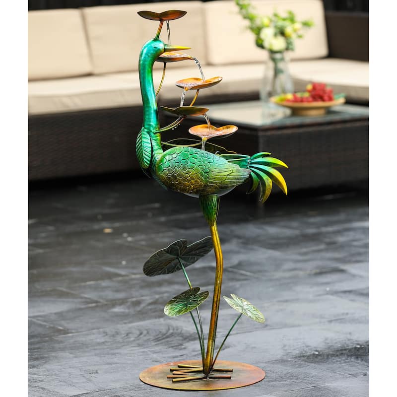 Metal Green Crane Outdoor Fountain