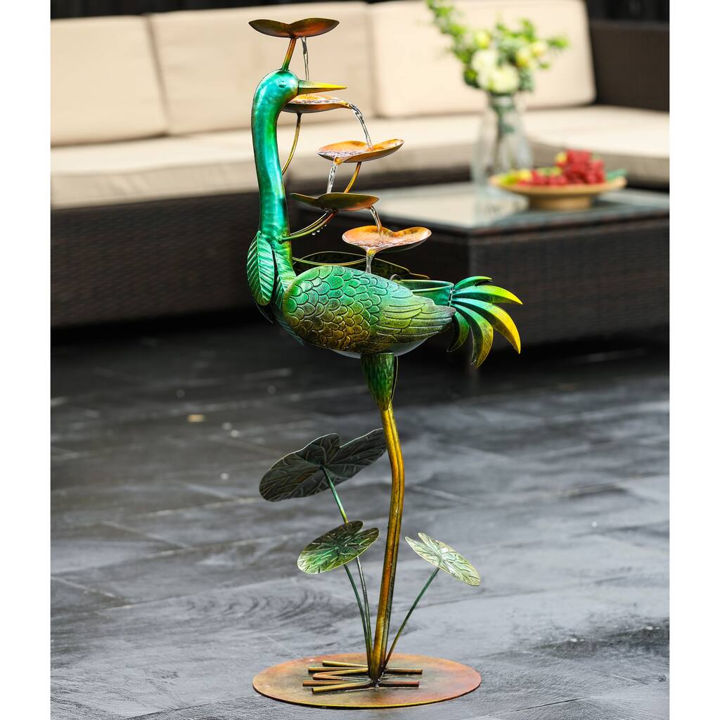 Metal Green Crane Outdoor Fountain