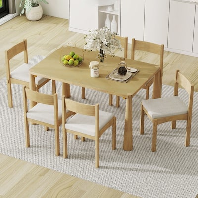 7-Piece Retro Dining Table Set for 6, Wood Dining Table Set for 6 with Upholstered Chairs for kitchen & Dining Room