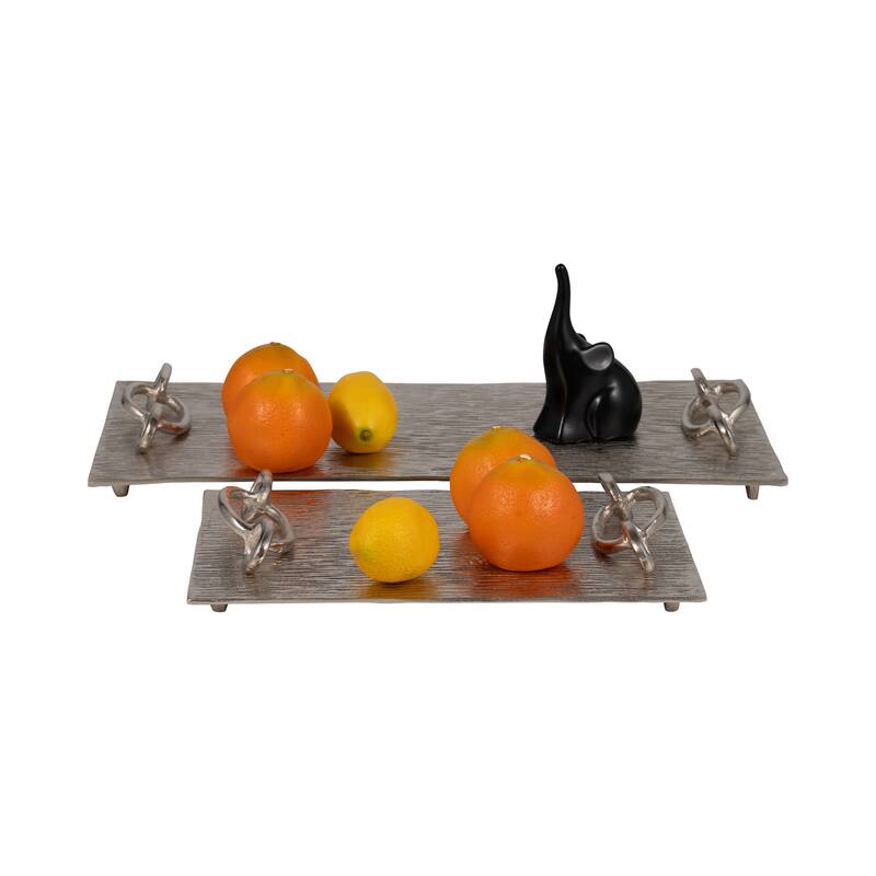 Decorative Metal Tray with Link Handles - Set of 2 - 21", 14", Gold