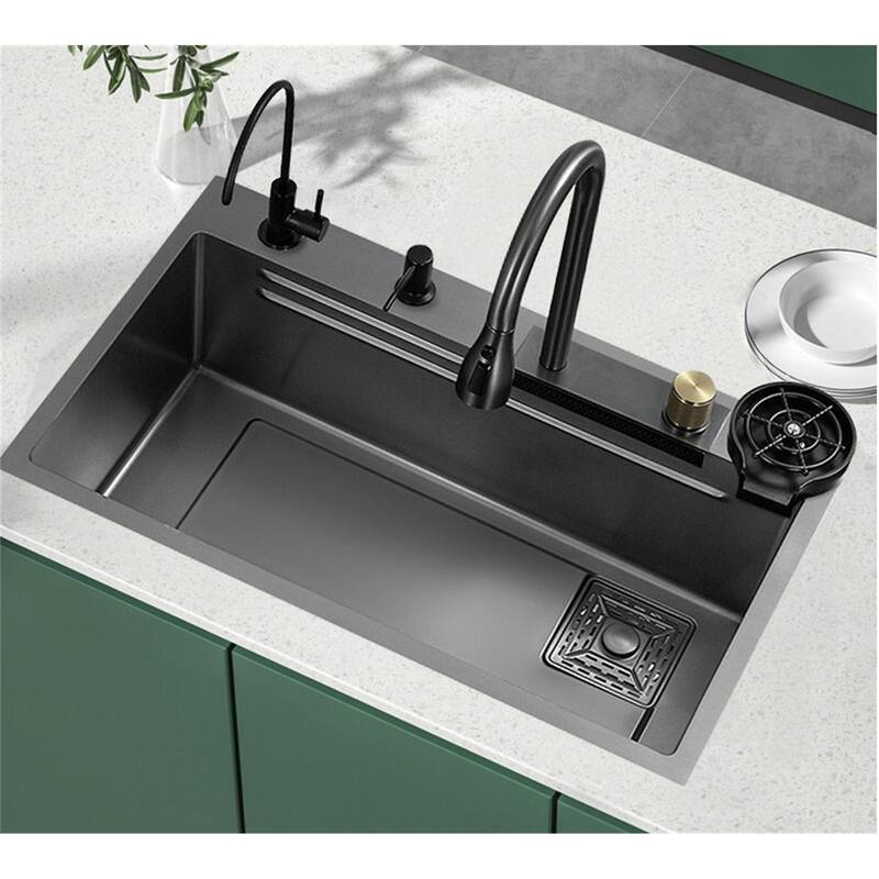 Drop-In Black Single Bowl Stainless Steel Kitchen Sink - Black