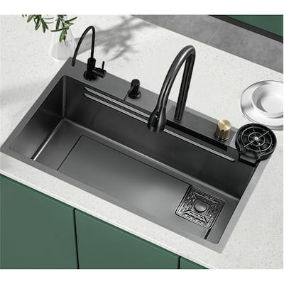 Drop-In Black Single Bowl Stainless Steel Kitchen Sink
