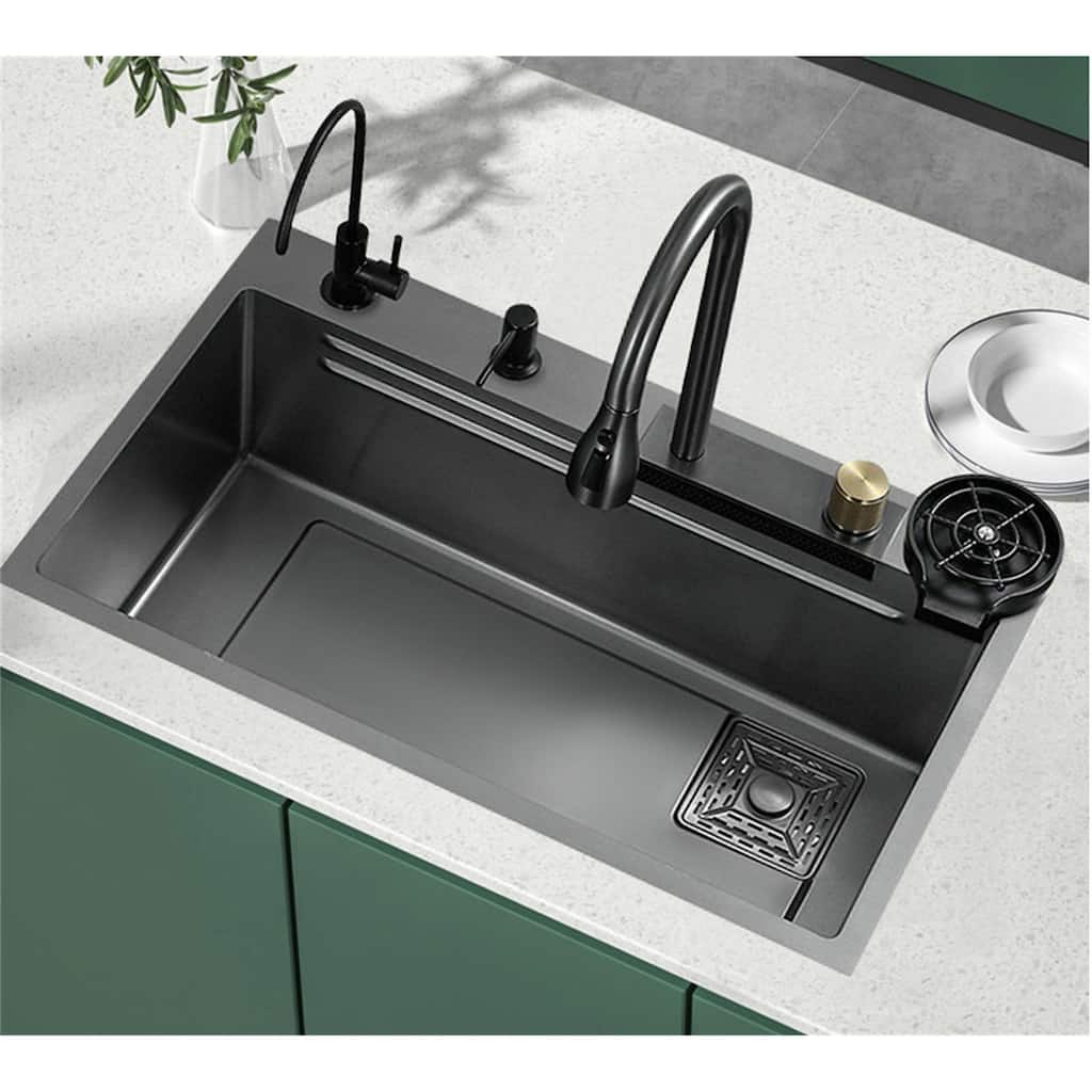 Drop-In Black Single Bowl Stainless Steel Kitchen Sink