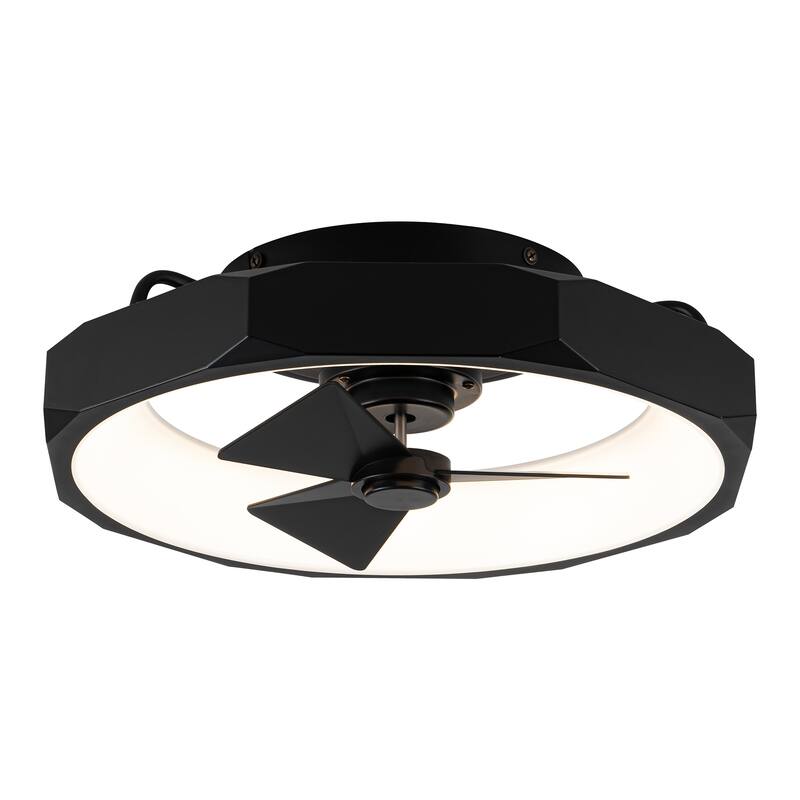 19" Modern Black Flush Mount Small Ceiling Fan with LED Light and Remote