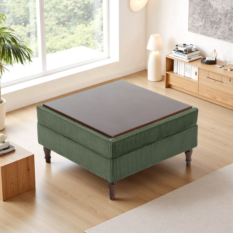 Corduroy Flip Top Dual-Use Storage Ottoman Coffee Table