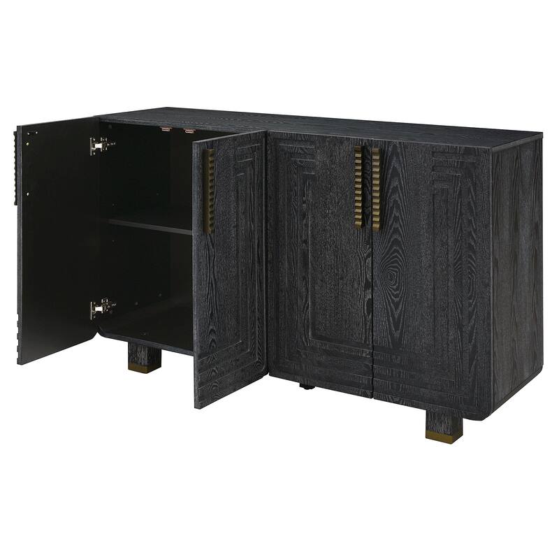 Retro Buffet Cabinet 4-Door Fluted Sideboard Cabinet with Adjustable Shelves, for Dining Room, Kitchen and Living Room