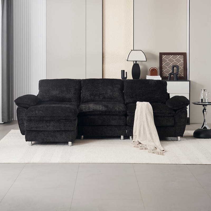 Modern Deep 3-Seat Sofa Couch with Ottoman