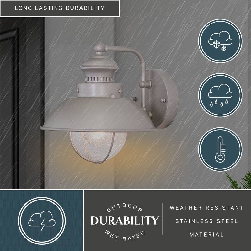 Harwich Brushed Nickel 1 Light Nickel Coastal Barn Dome Outdoor Wall Lantern - 8-in W x 8-in H x 9.25-in D