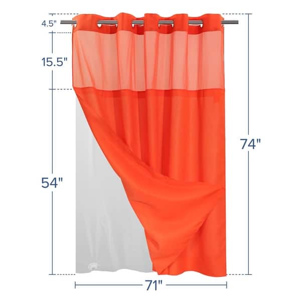 dimension image slide 17 of 19, No Hook Slub Linen Texture Shower Curtain with PEVA Snap-in Liner