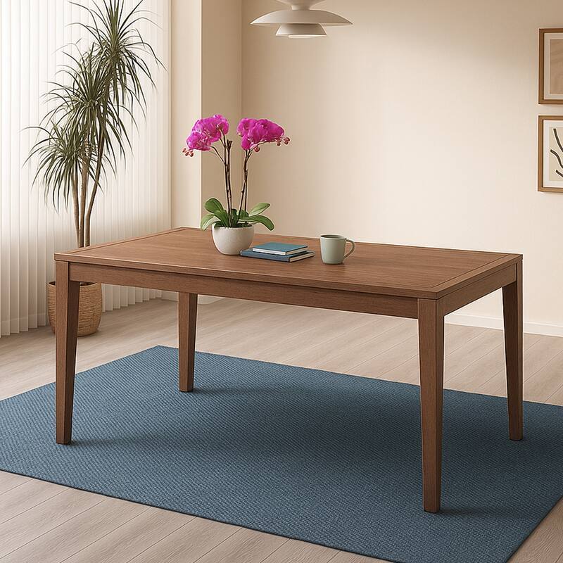 Rectangular Wooden Dining Table with 1 Leaf in Walnut Finish