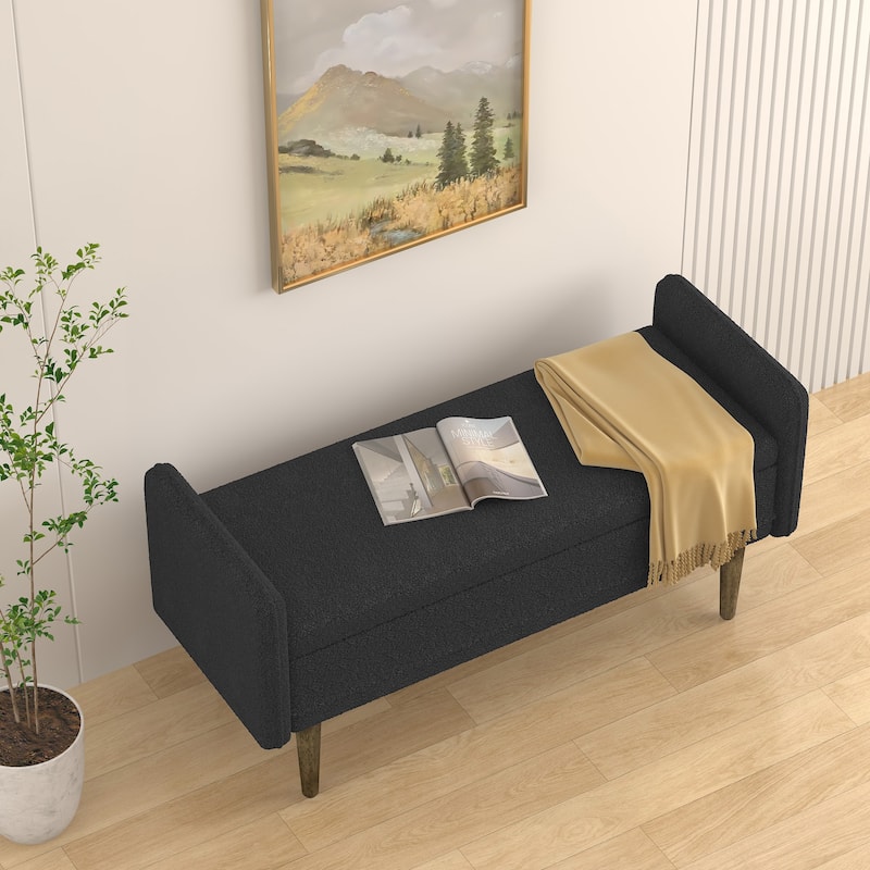 Black End of Bed Bench Storage Bench with Armrests, Minimalist Indoor Bench Leisure Bench Accent Bench