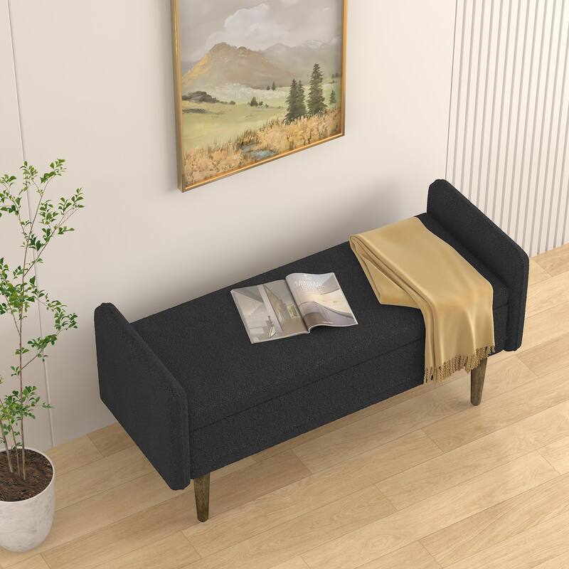 Teddy velvet storage stool, ,with storage space, suitable for apartments, living rooms and bedrooms-BLACK(45.98"*16.75"*21.75")