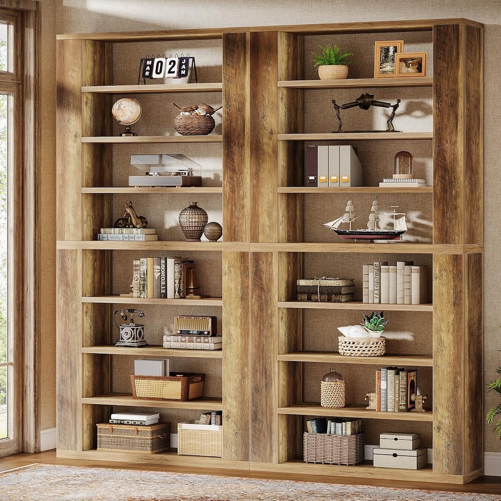 9 Tiers Tall Bookcase, 80 Inches Farmhouse Bookshelf