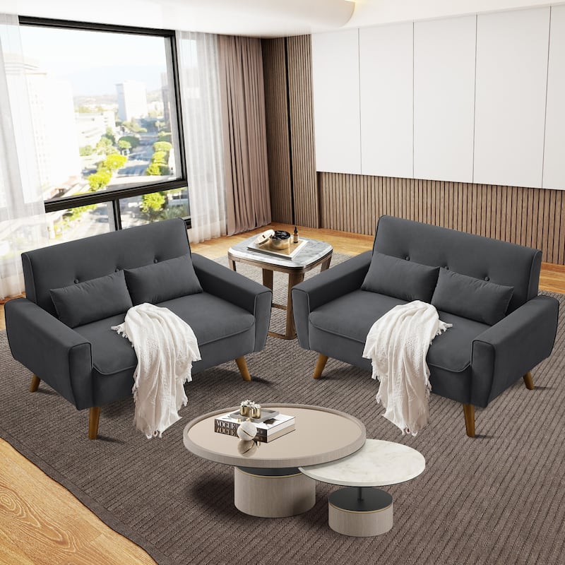 48.82" Small Tufted Loveseat Sofa 2 Set with Tapered Wood Legs - Dark Grey