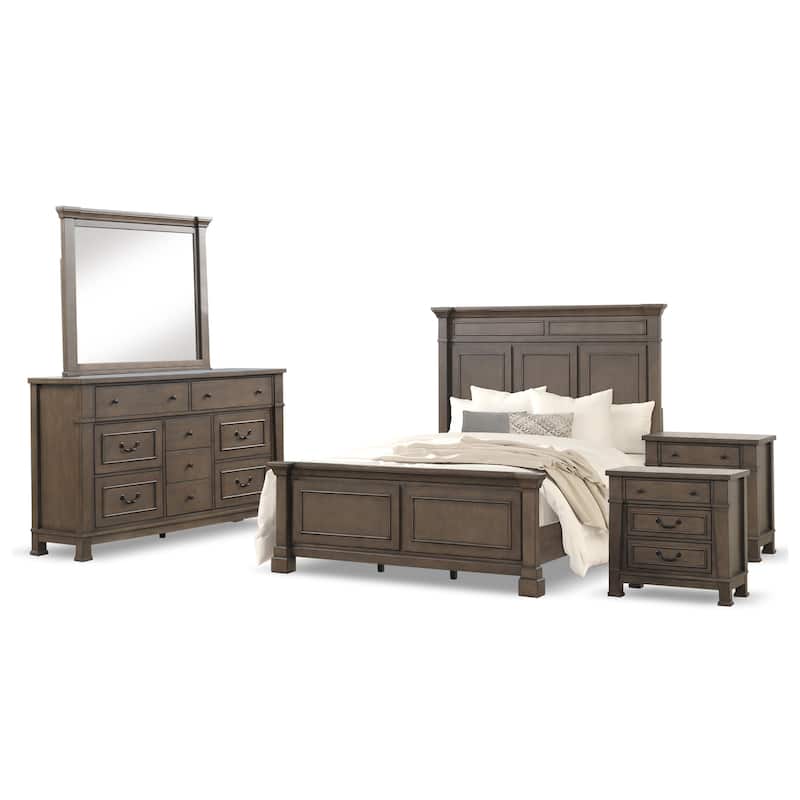 Furniture of America Quinlan 5-Piece Dark Walnut Solid Wood Queen Panel Bedroom Set