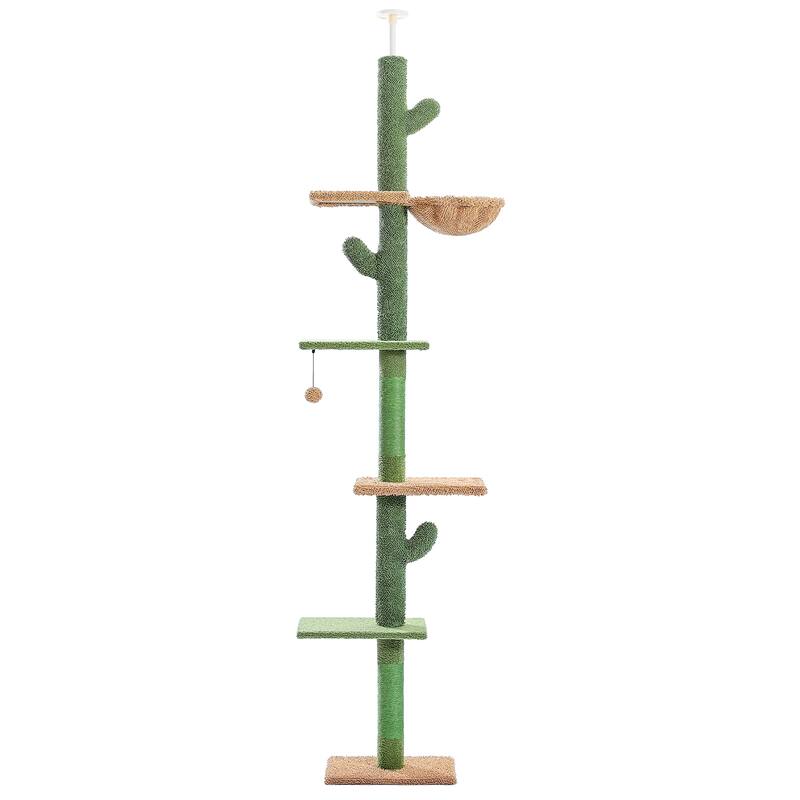 Adjustable Height 5-Level Cat Tree with with Cozy Hammock, Platforms and Dangling Balls