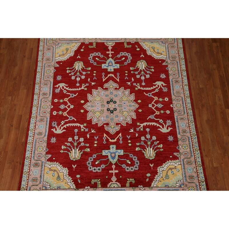 Vegetable Dye Oushak Turkish Rug Hand-knotted Wool Carpet - 6'5"x 8'3"