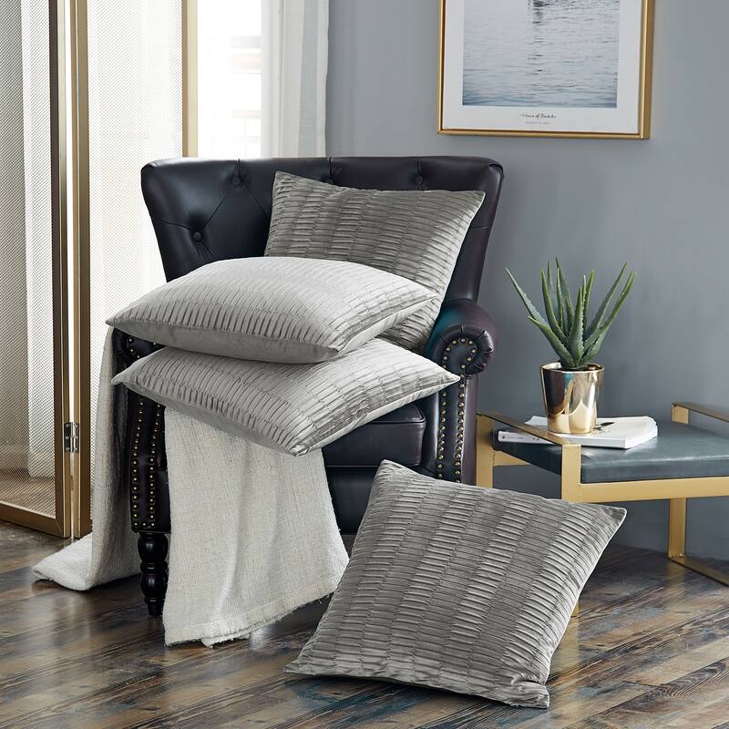 Agnew Pleated Velvet Decorative Throw Pillow Cover Set, NO INSERT - 20" x 20" - Silver