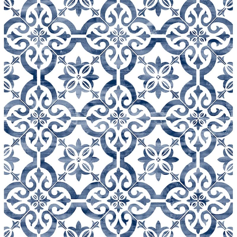 Luxe Haven Porto Tile Peel and Stick Wallpaper - 27 in. W x 18 ft. L - Riviera Blue