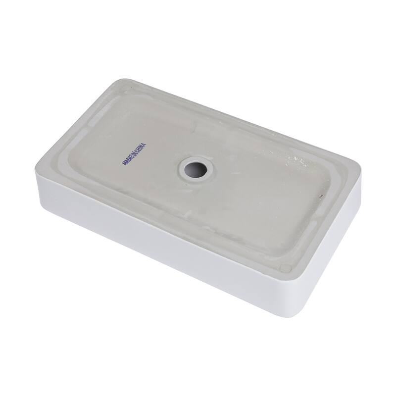 European-Inspired Rectangular Ceramic Vessel Sink with Polished Finish - 24" x 14", Countertop Installation - 24in L