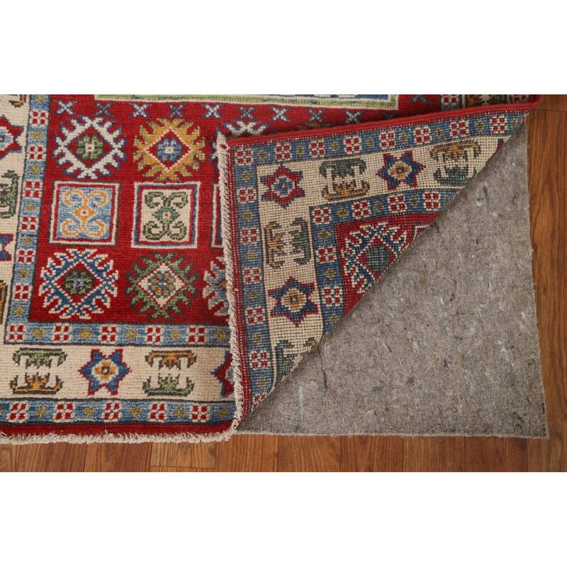 Red Traditional Geometric Kazak Oriental Wool Runner Rug Hand-knotted - 2'9" x 9'9"