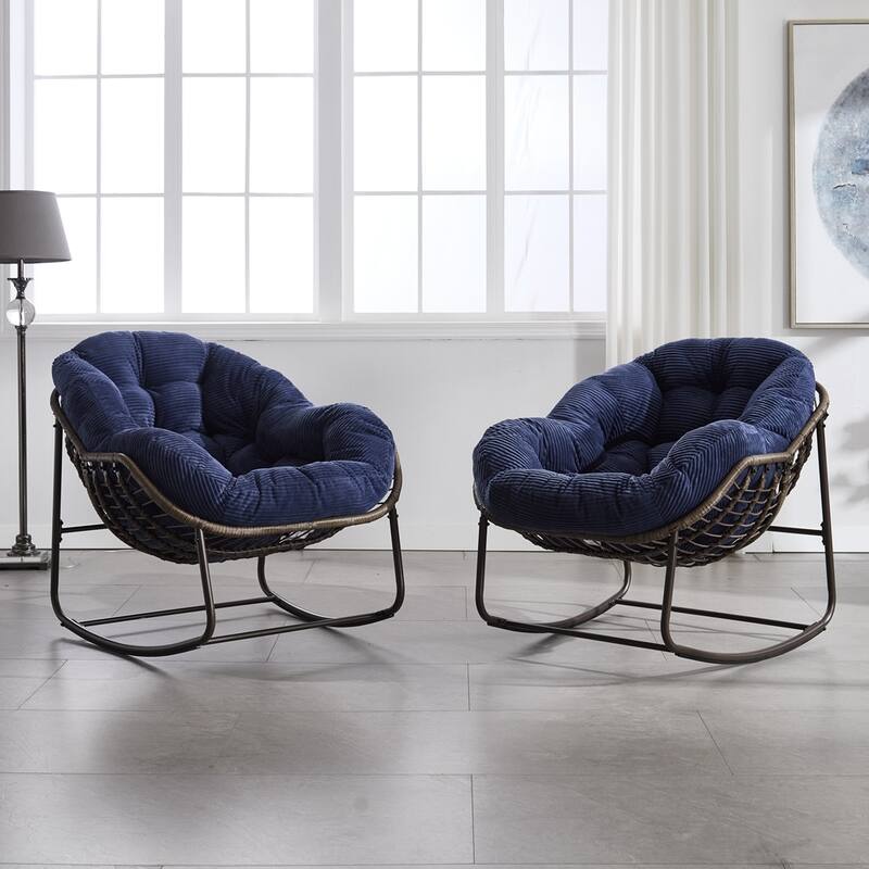 Rocker Recliner Chair Rattan Rocking Chair with Padded Cushion