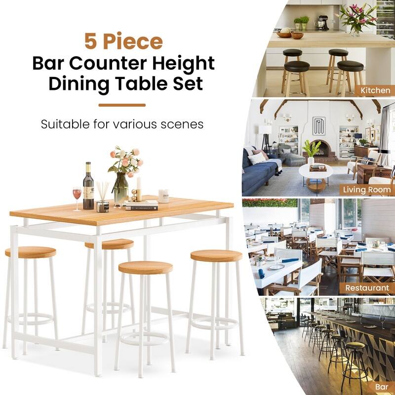 Eureka Industrial Modern Counter Height Pub 5-piece Dining Set, Wood Rustic Kitchen Dining Bar Set For Dining Room, Apartment