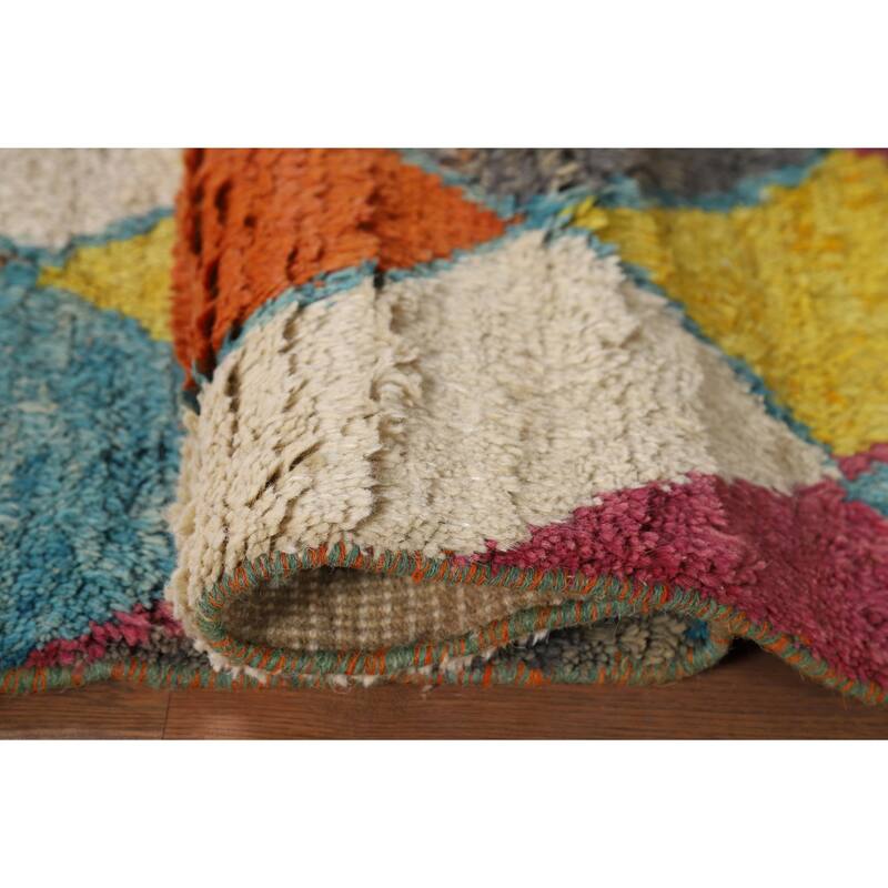 Hand Knotted Oriental 100% Wool Carpet Modern All-Over Multi-Colored Moroccan Area Rug - 6' 3'' X 4' 0''