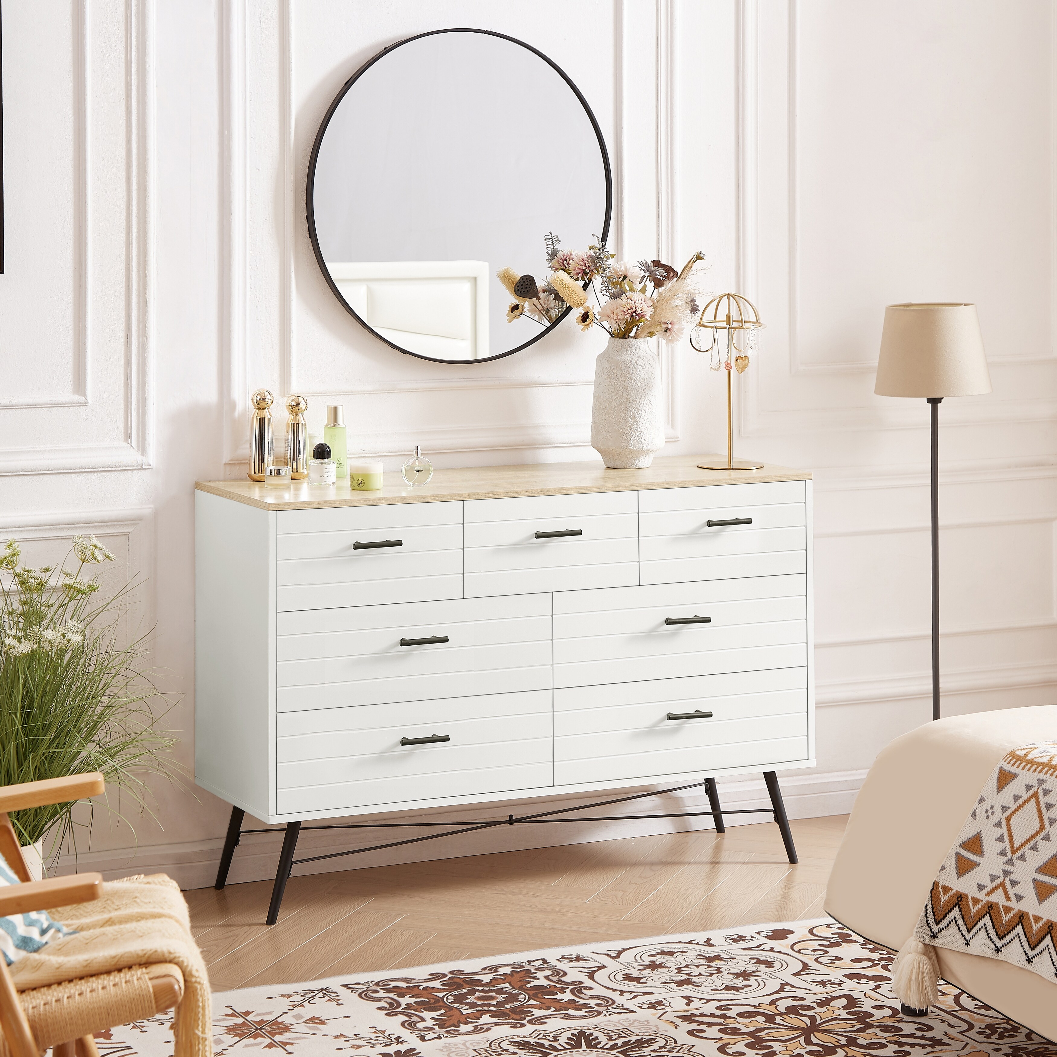 7 Drawer Dresser for Bedroom with Deep Drawers Wood Dressers Chest of Drawers Modern White Long Dressers Bed Bath Beyond 40700587
