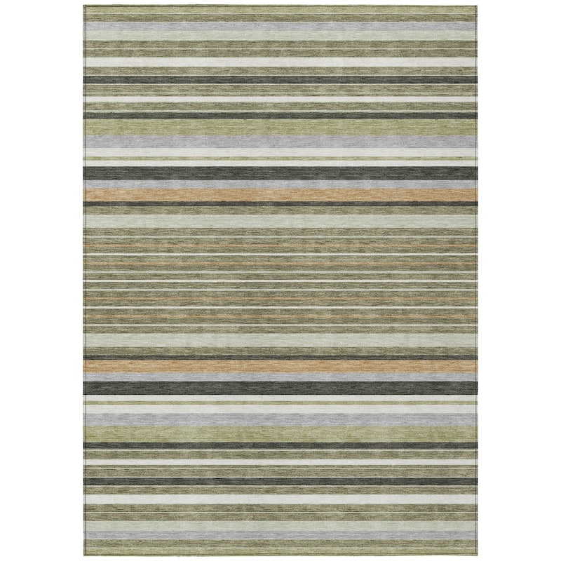 Machine Washable Indoor/ Outdoor Modern Stripes Chantille Rug