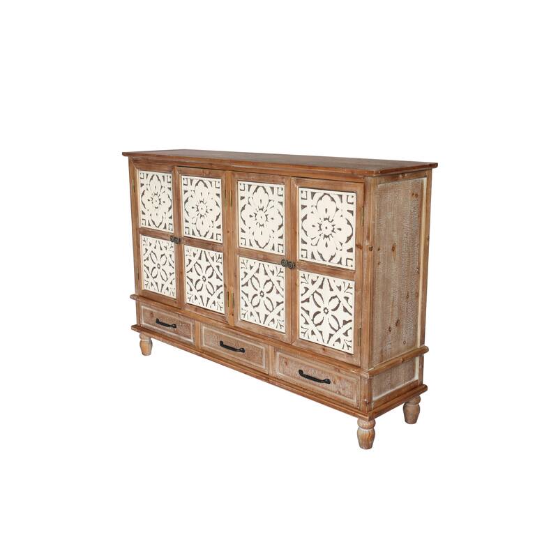 Rustic Accent Storage Cabinet with 3 Drawers & Adjustable Shelves, 4 Doors Sideboard Entryway Cabinet for Living Room Hallway